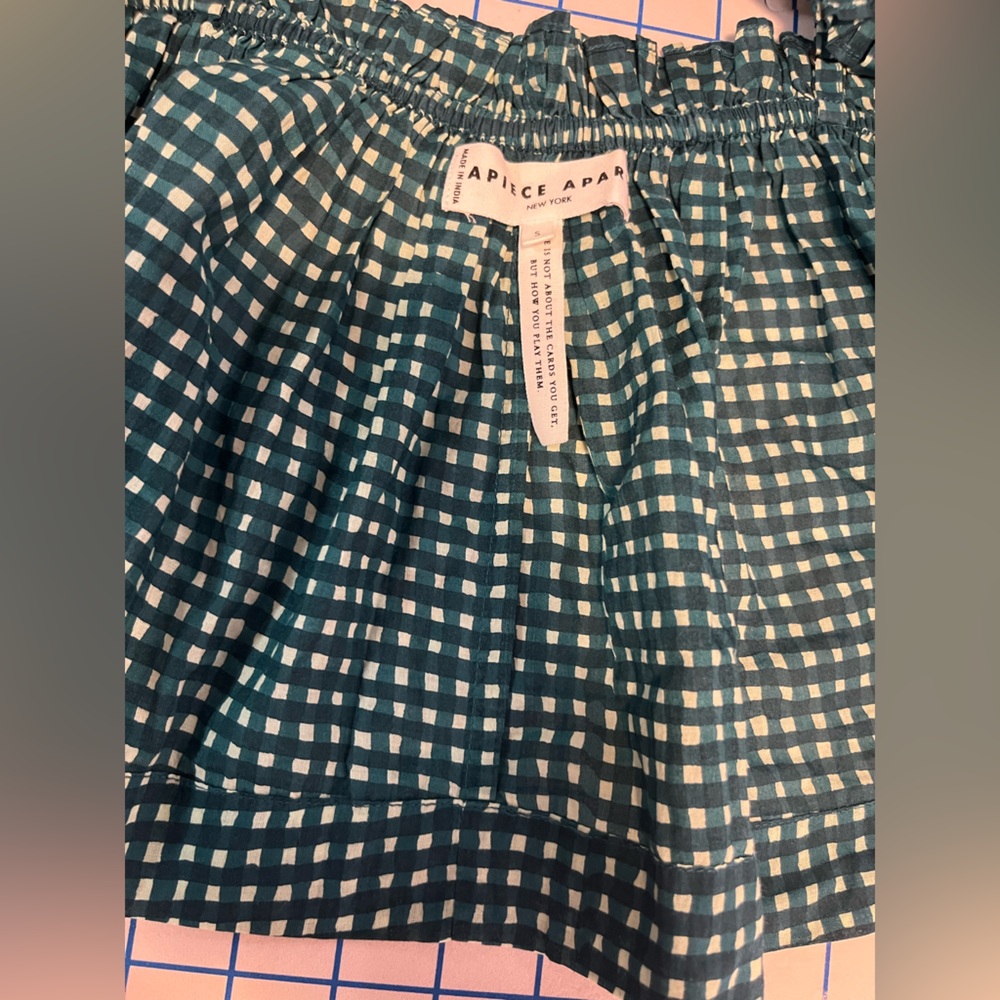 Apiece Apart Sanna green & white gingham seersucker cami flounce crop top, Small - Picture 7 of 8